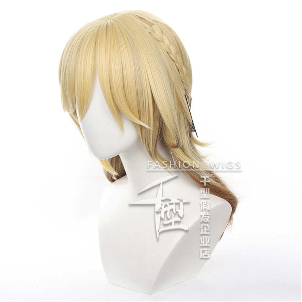 High Quality Kaveh Cosplay Wig Game Genshin Impact Kaveh Wig 50cm Long Linen Gold With Braid Heat Resistant Hair Wigs + Wig Cap