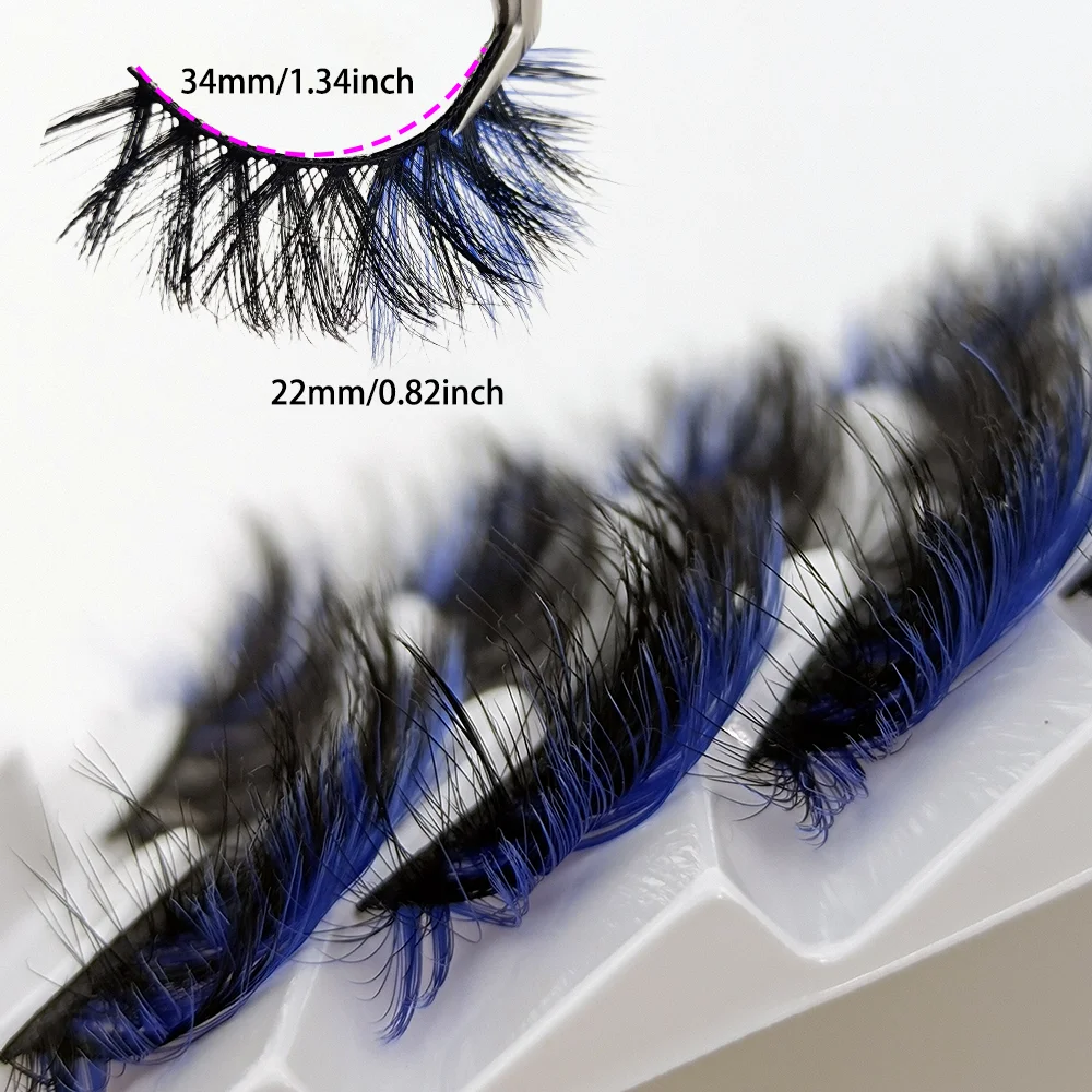 7 pairs Blue 22mm Colorful Fluffy False Eyelashes - Soft and Long-Lasting Makeup Extensions, agile eyes, the best Valentine\'s