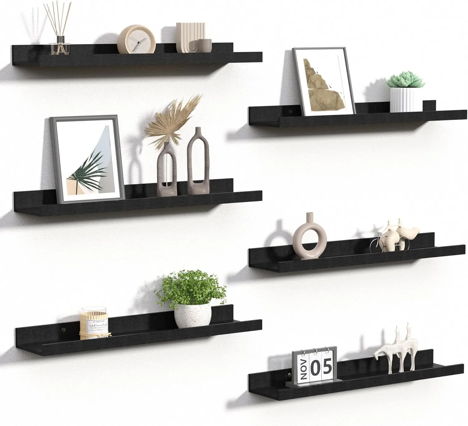 

Floating Shelves for Wall, 23.6 Inch Shelves for Decor Storage Set of 6, Wall Mounted Wood Shelf for Bedroom, Living Room