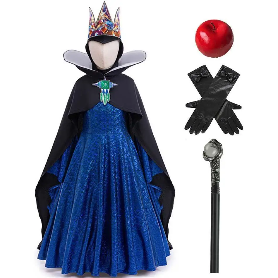 Snow White Evil Queen Costume for Girls  Kids Stage Performance Clothes Cosplay Dress Set with Crown Cape for Halloween