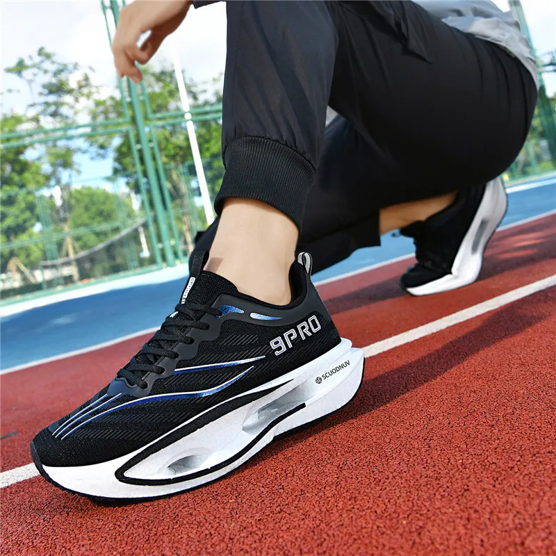Herren-Freizeitsportschuhe, Paar-Modell 9Pro, Herren-Laufschuhe für Wettkämpfe, trendige Sportschuhe mit Farbverlauf und Mesh-Obermaterial, atmungsaktive, leichte und strapazierfähige Laufschuhe mit dicker Sohle und hoher Elastizität, die Stöße absorbieren, ideal für Outdoor-Fitness-Training. – Detail 15