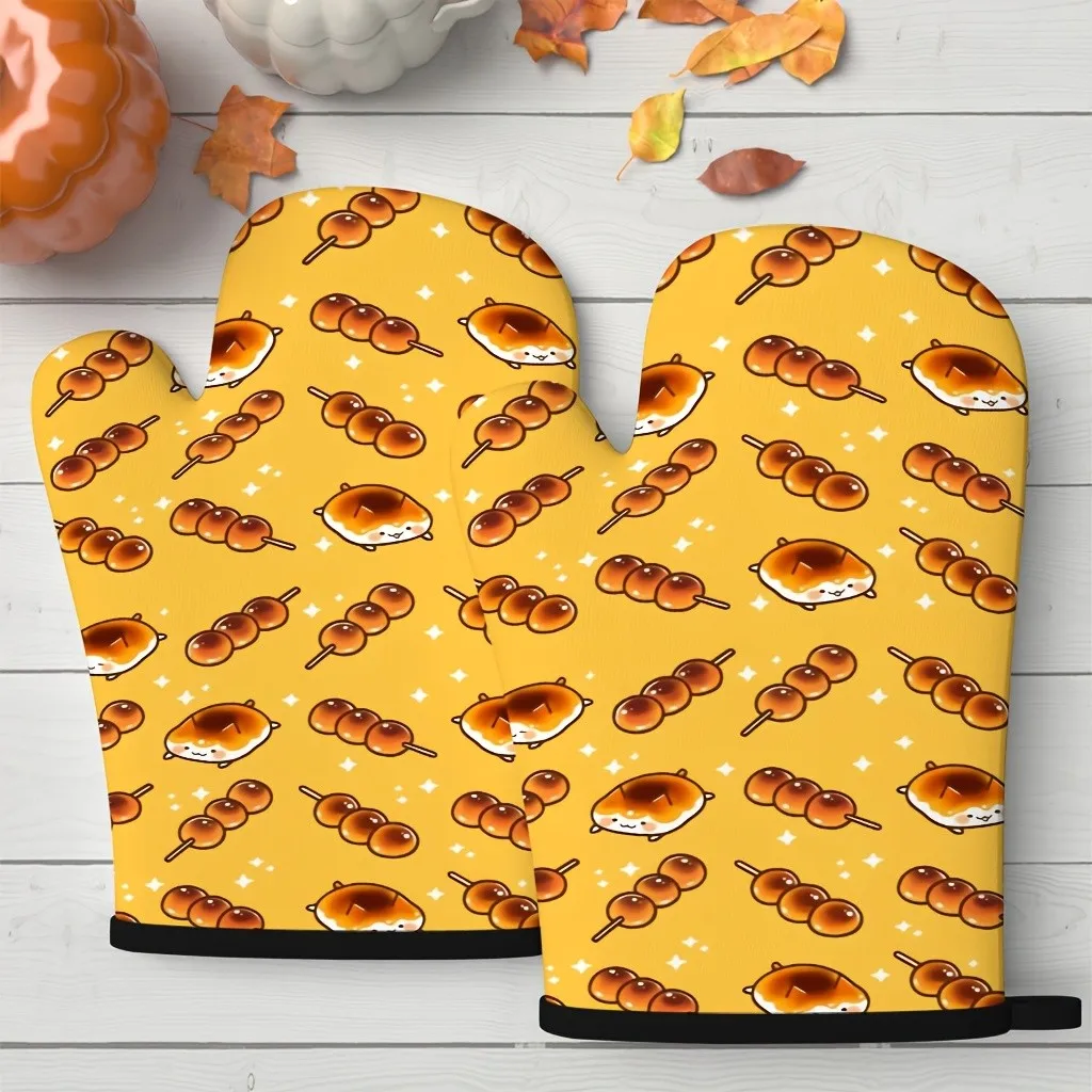 Cute Dango & Hamster Print Oven Mitts 2pcs Set Heat Resistant Kitchen Baking Grilling Gloves