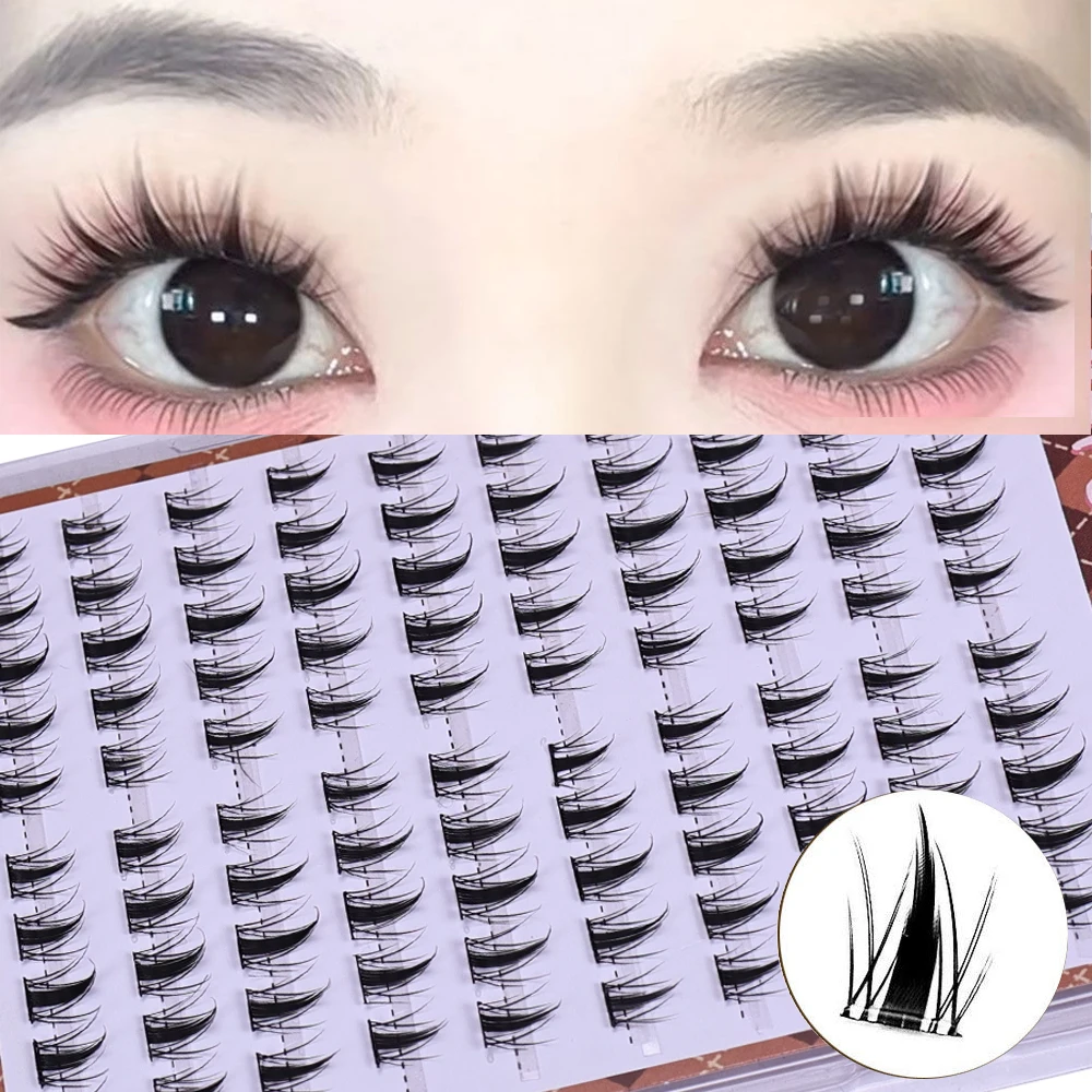 Natural 3D Manga Lashes Kit: 10 Rows Self-Adhesive Clusters, Sectioned Design Glue-Free