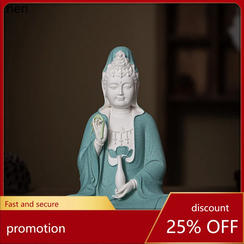

Cz guanyin buddha statue bodhisattva home ceramic ornament white porcelain handmade craft living room desktop decoration