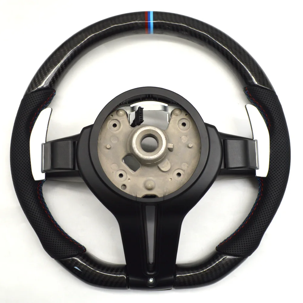 Suitable for BMW thong carbon fiber semi-punched three-color line German standard blue steel fork steering wheel (three series)
