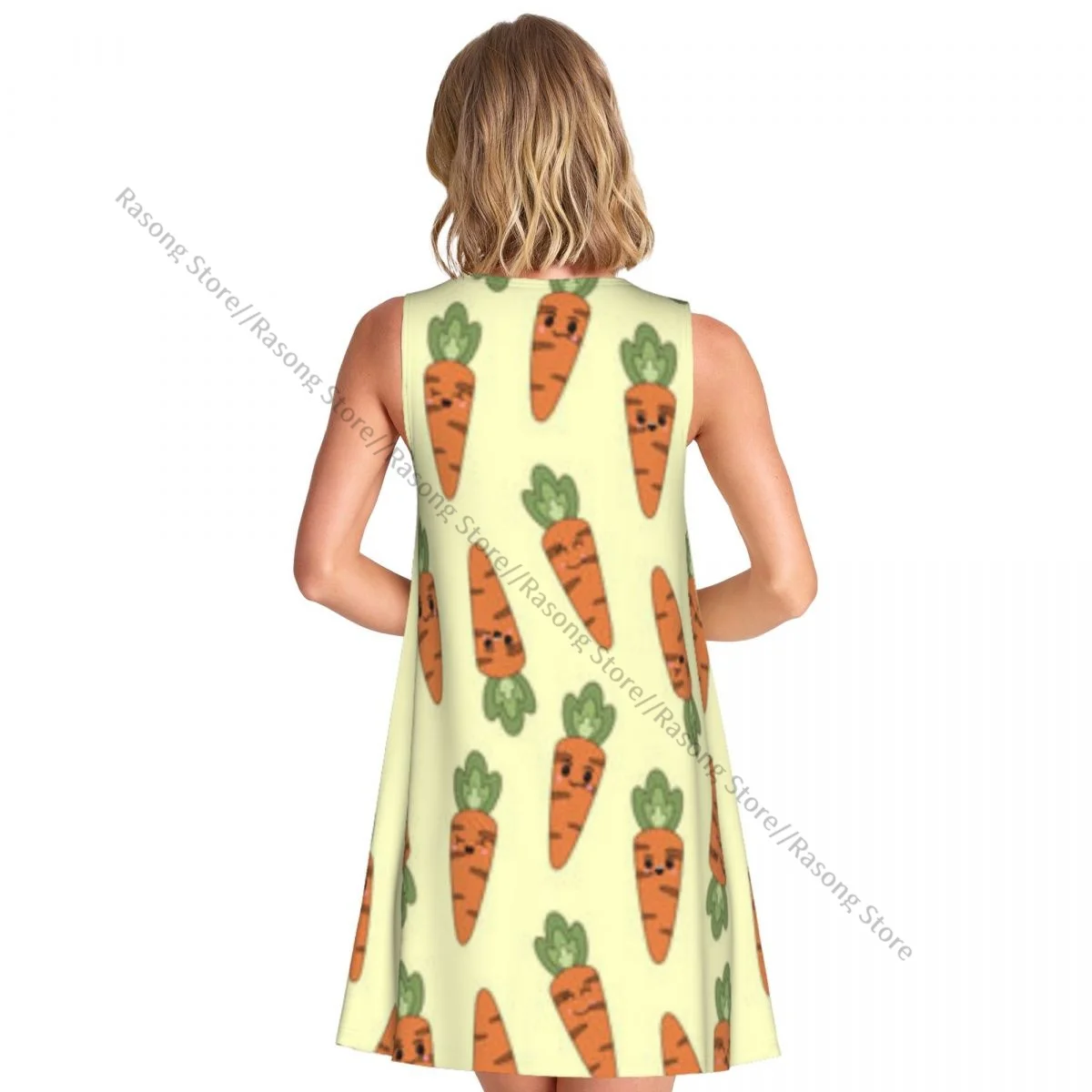 فستان ملابس نسائية فستان كارتوني جزر برقبة دائرية بدون أكمام