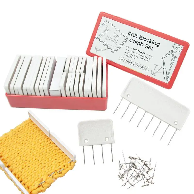 Knit Blockers Set 25Pcs Knit Blocking Combs And 100 T-pins Kit Use For Blocking Mats DIY Crochet Blocking Tools Knitting Supply