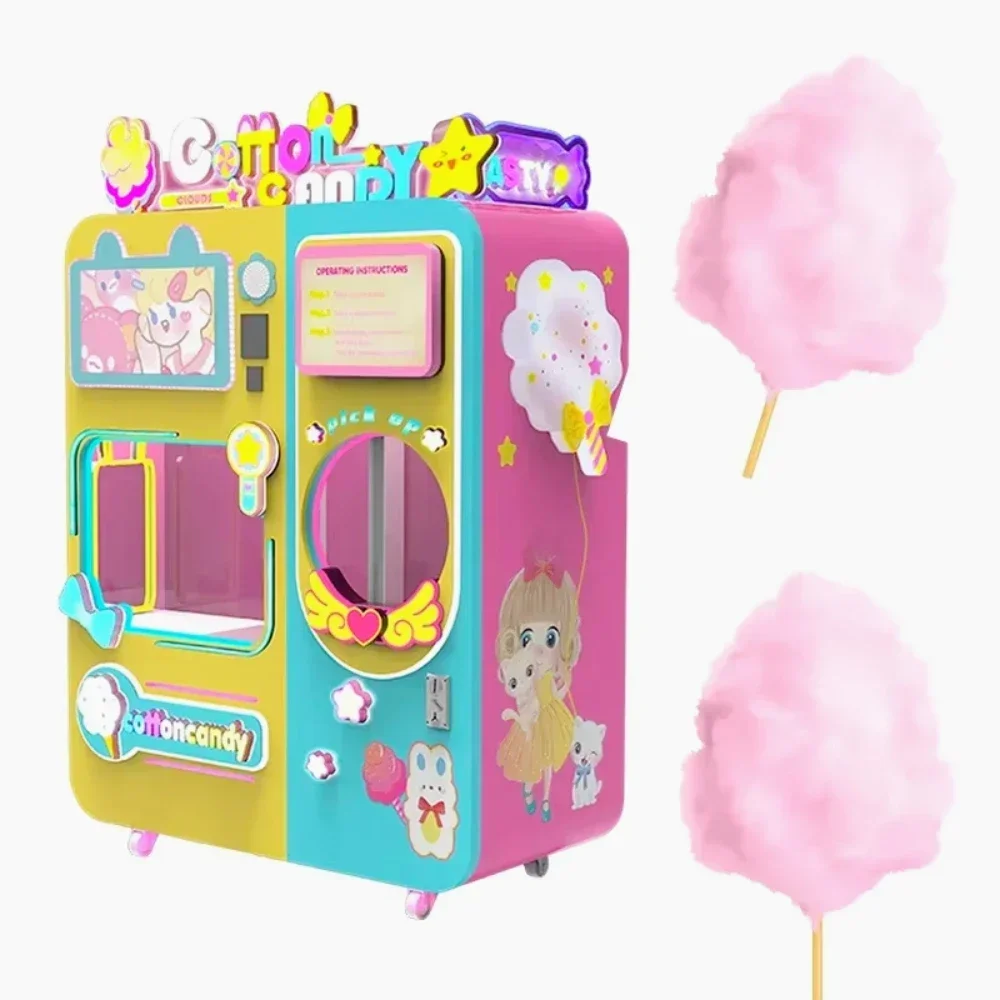 Fully Automated Cotton Candy Vending Machine Touchscreen High-Capacity Candy Floss Production for Malls/Parks Commercial Use