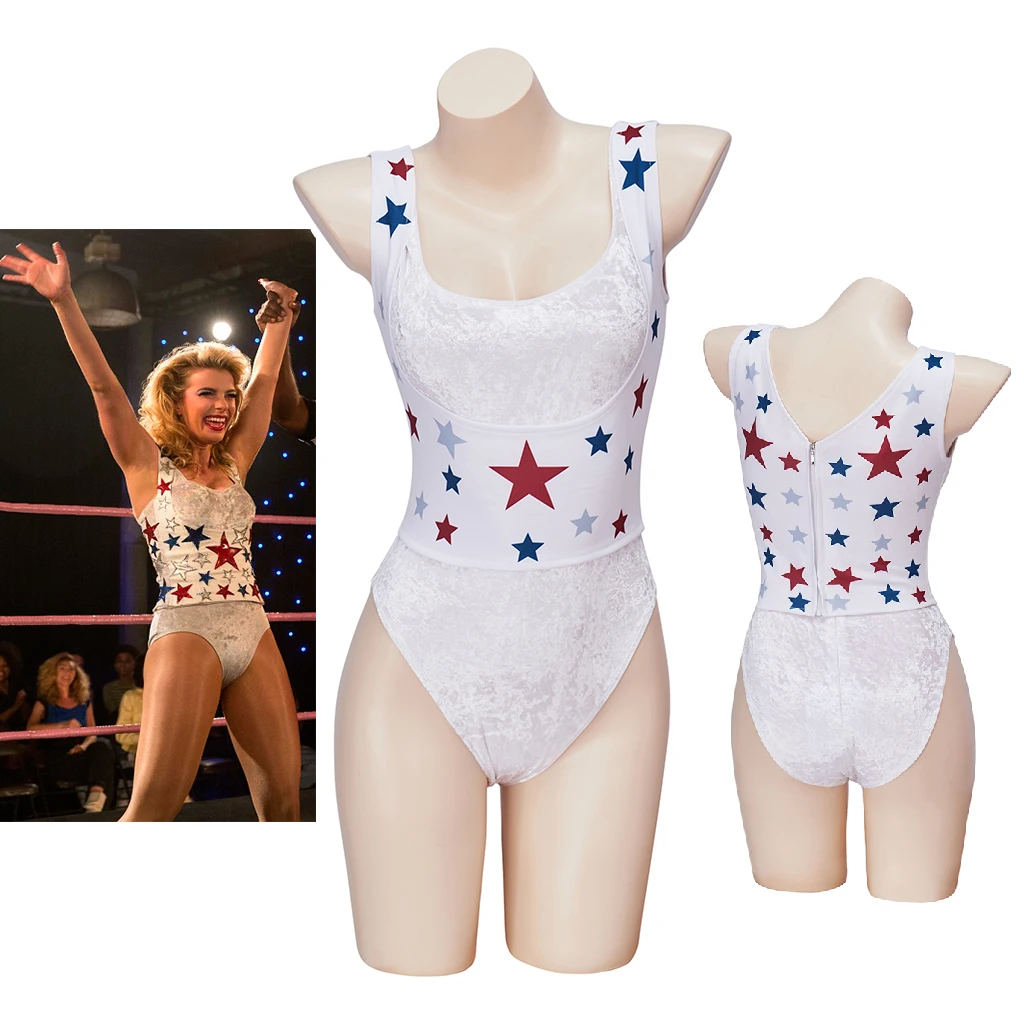 

Glow Debbie Cosplay Bodysuit Sexy Women White Swimsuit Star Print Jumpsuit Beach Party Bathing Suit Stage Show Battle Outfits