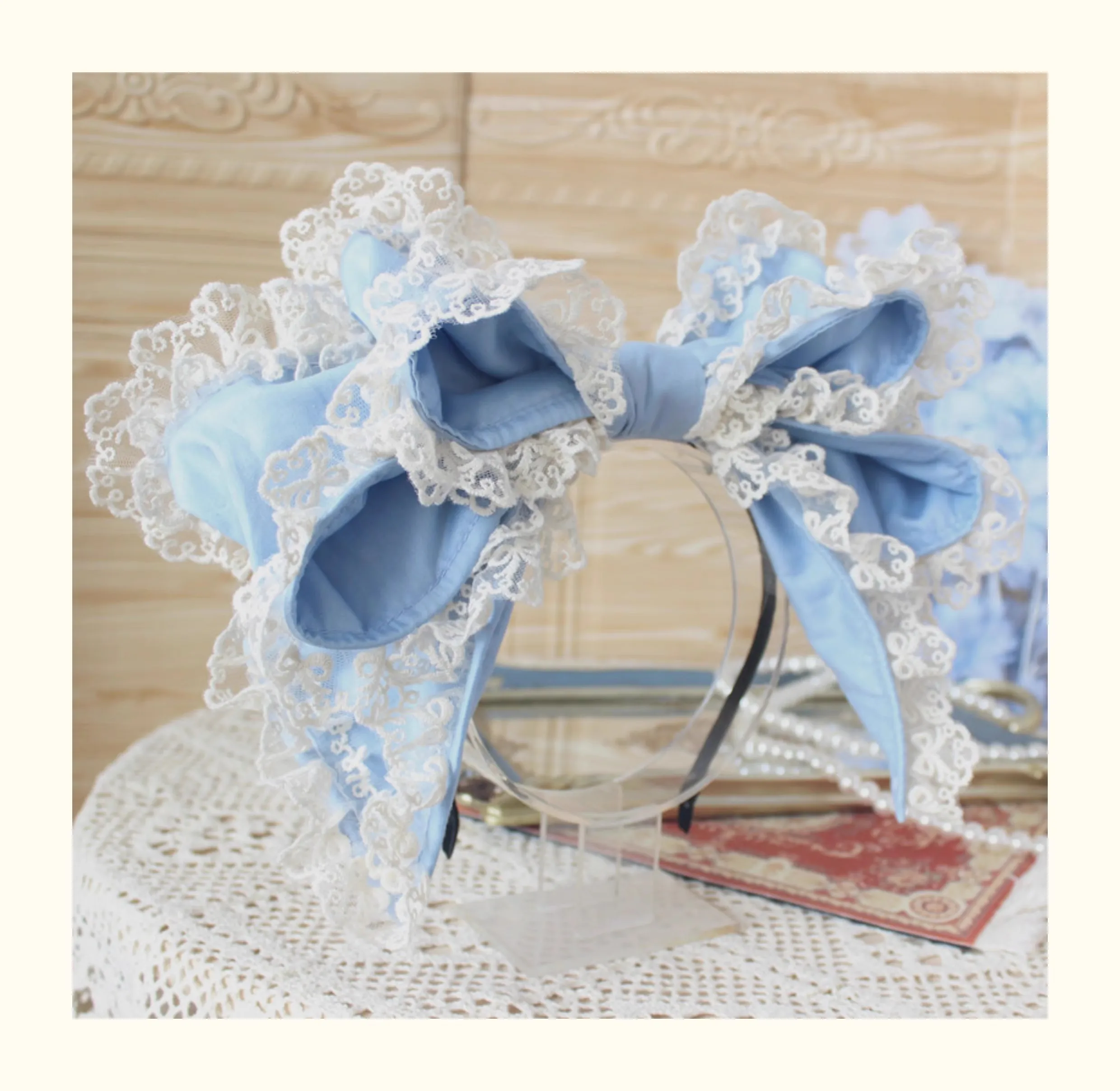 Lolita Lovely Lace Headband Hair Clips Sweet Big Bow Kawaii Victorian Hair Hoop Cosplay Cute Gothic Hairbands for Girls Women