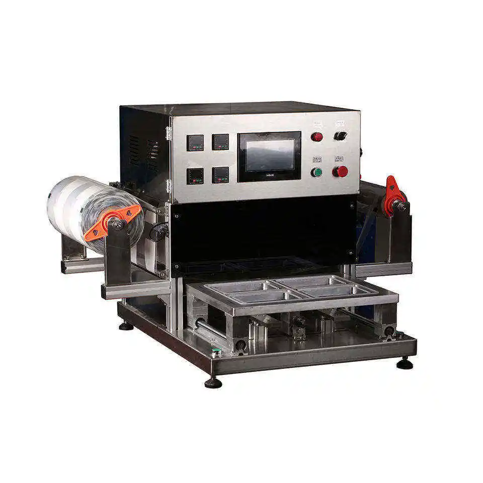 Automatic Tray Sealing Machine Biodegradable Sandwich Auto Sealer For Small Tray Seafood Packing Foil Film
