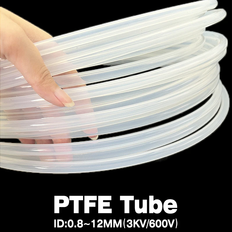 ID 0.8mm~12mm PTFE Tubing Heat Resistant Anti-Corrosion Smooth Inner Wall Pipelines Conveying Insulator Tube Transparent Tubing