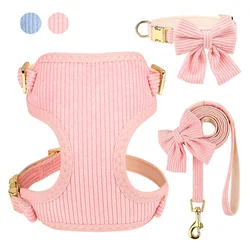 Pink Dog Collar Harness Leash Set Cute Dog Collar Leash WIth Bowtie Soft Harness Vest For Small Medium Dogs Outdoor Walking