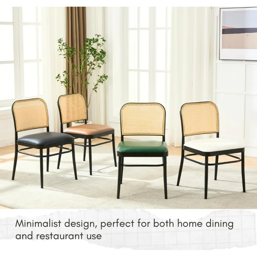 مجموعة كراسي تناول الطعام المصنوعة من الجلد الصناعي المنجد الحديث لمنتصف القرن مكونة من 4 قطع، تصميم خلفي قصب للمطبخ وغرفة الطعام
