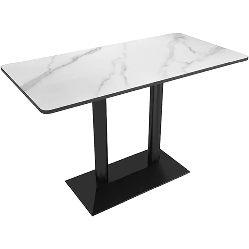 

White Sintered Stone Dining Table with Black Metal Base, Suitable for Coffee or Dining Rooms