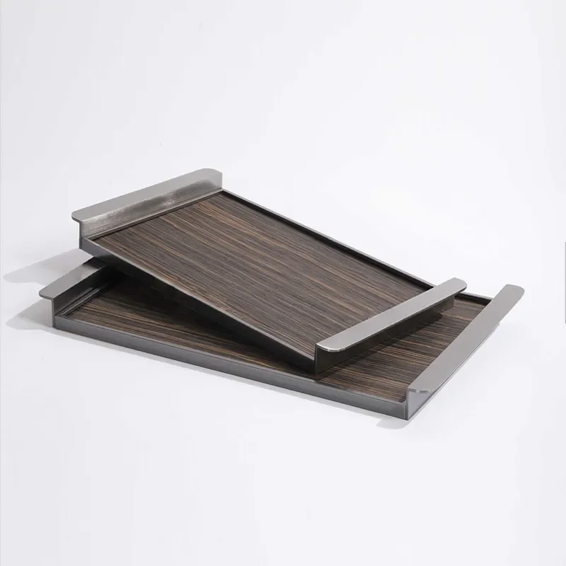 Modern simple light luxury high-end brown metal veneer storage tray model room living room desktop soft jewelry ornament