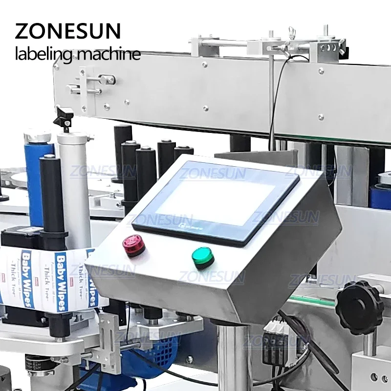 ZONESUN Automatic Double-sided Sticker Irregular Square Flat Plastic Bottle Cream Laundry Detergent Sanitizer Labeling Machine