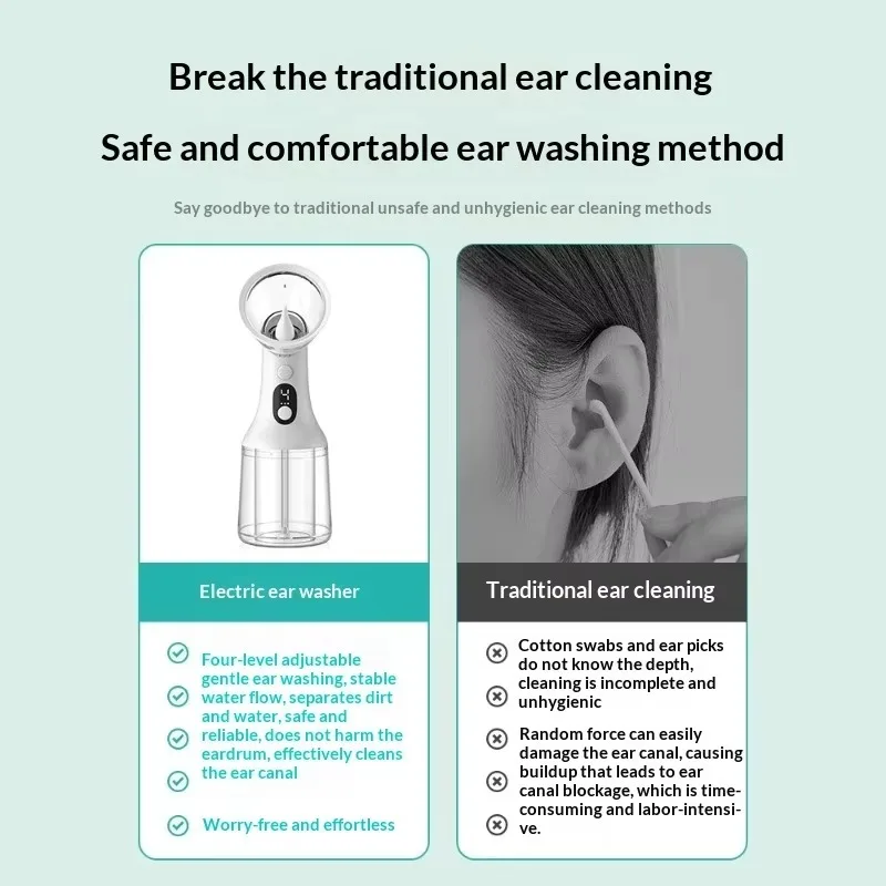 Pulse Automatic Ear Cleaner Temperature Adjustable Handheld Portable Ear Wash Cleaning Electric Ear Washer for Children Adults