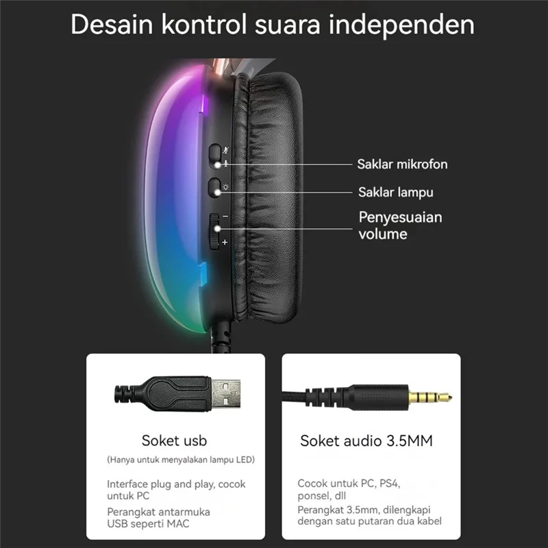 Ingenious-ONIKUMA Gaming Headset With RGB Dynamic Lighting Wired Over-Ear Headset With Noise Canceling Microphone For PC