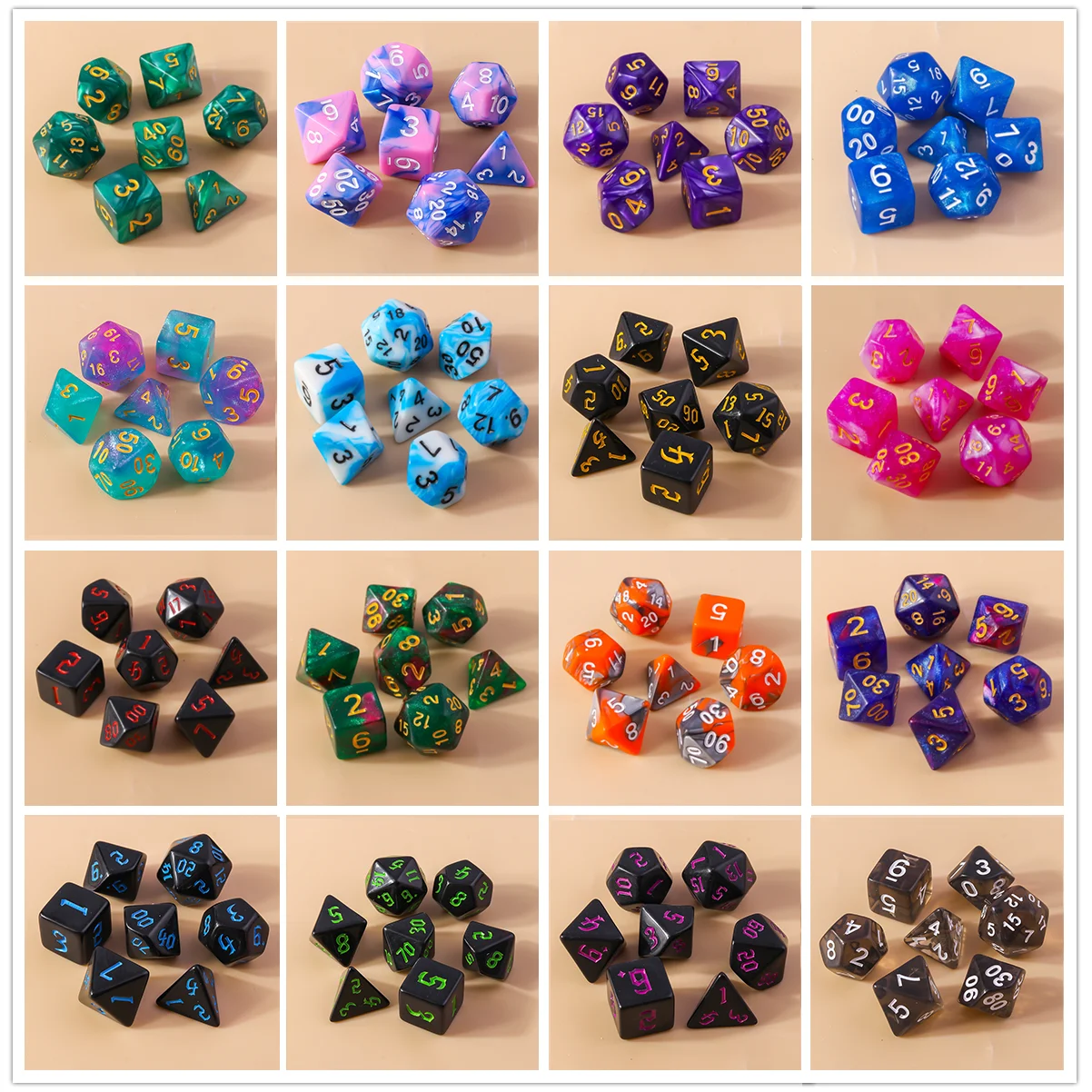 Leslie 7pcs Mixed Colorful Acrylic Dice Multi-faceted Digital Dice for Game Props Portable Toys DND RPG TRPG Games