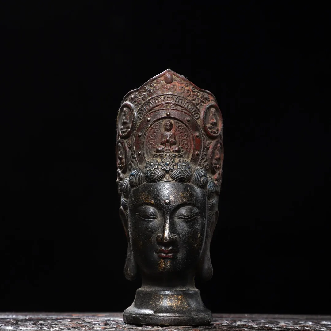 Old copper Qing Dyansty copper buddha  head Statue,20cm(H) ,Free shipping