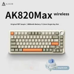 AJAZZ AK820MAX Mechanical Keyboard Flying Fish Axis Wired/2.4G/BT Tri-Mode Gasket Structure RGB Gaming Keyboard For PC 8000mAh