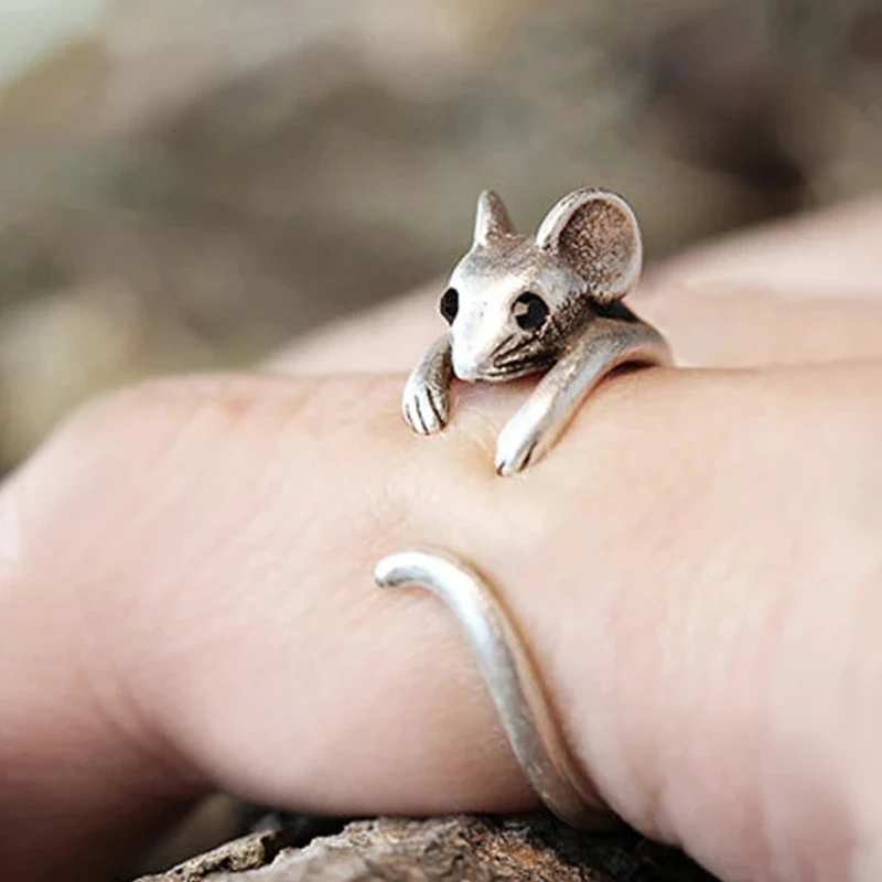Silver Color Mouse Open Ring For Women Creative Cute Little Animal Adjustable Rings Charming Party Fashion Jewelry Gift