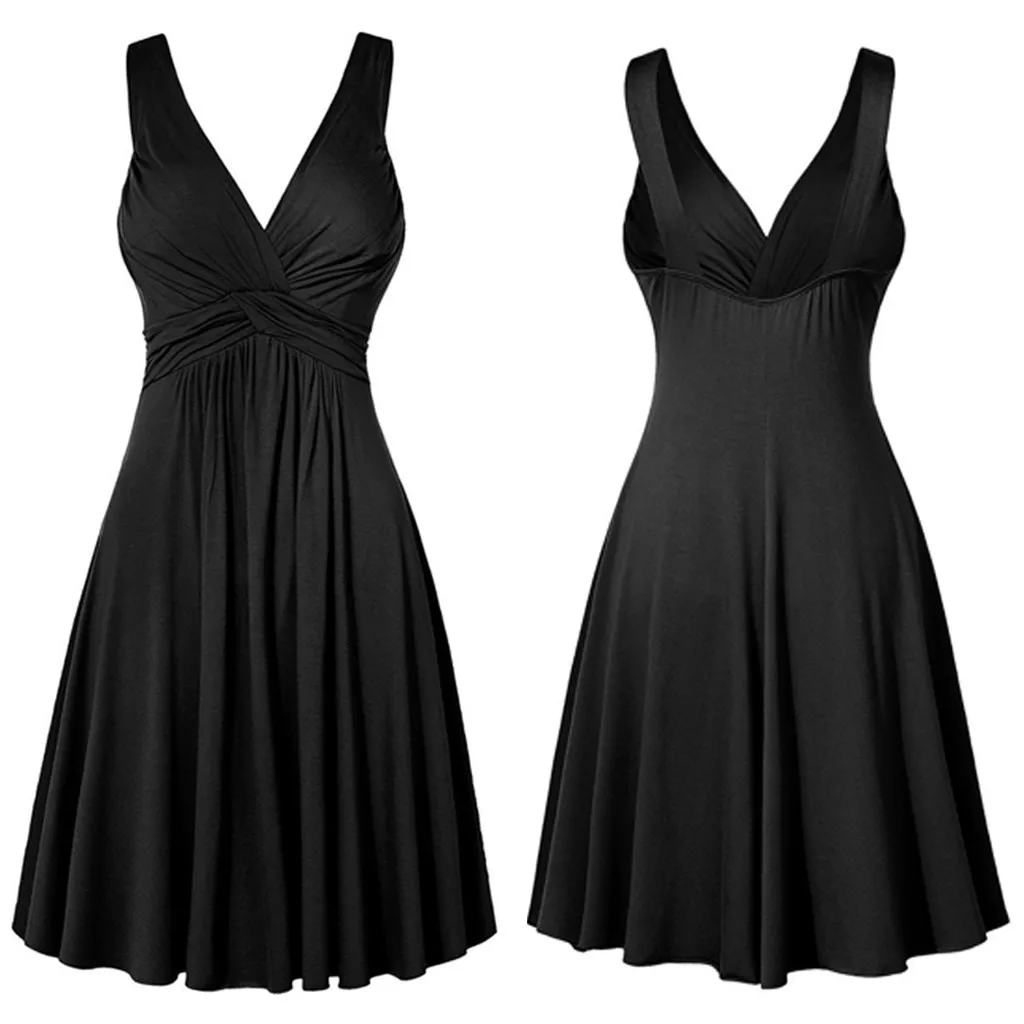 Plus Size Sling Pleated Slim Flare Skirt Dresses Women V-neck Cocktail Party Dress Gown Retro Vestidos Female Sundress