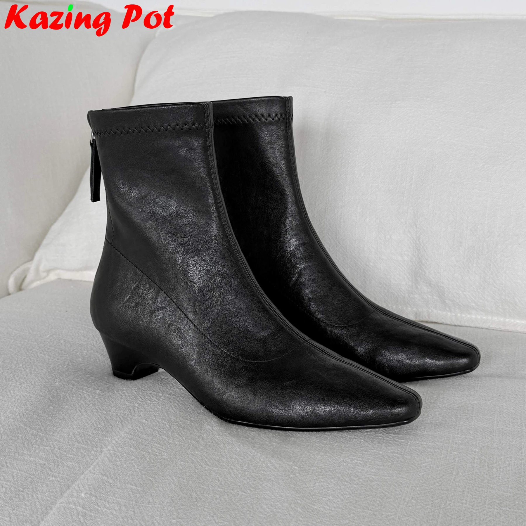 

Krazing Pot, современные эластичные ботинки на среднем каблуке из микрофибры, брендовая зимне-осенняя обувь для свиданий, вечерние элегантные женские ботильоны на молнии