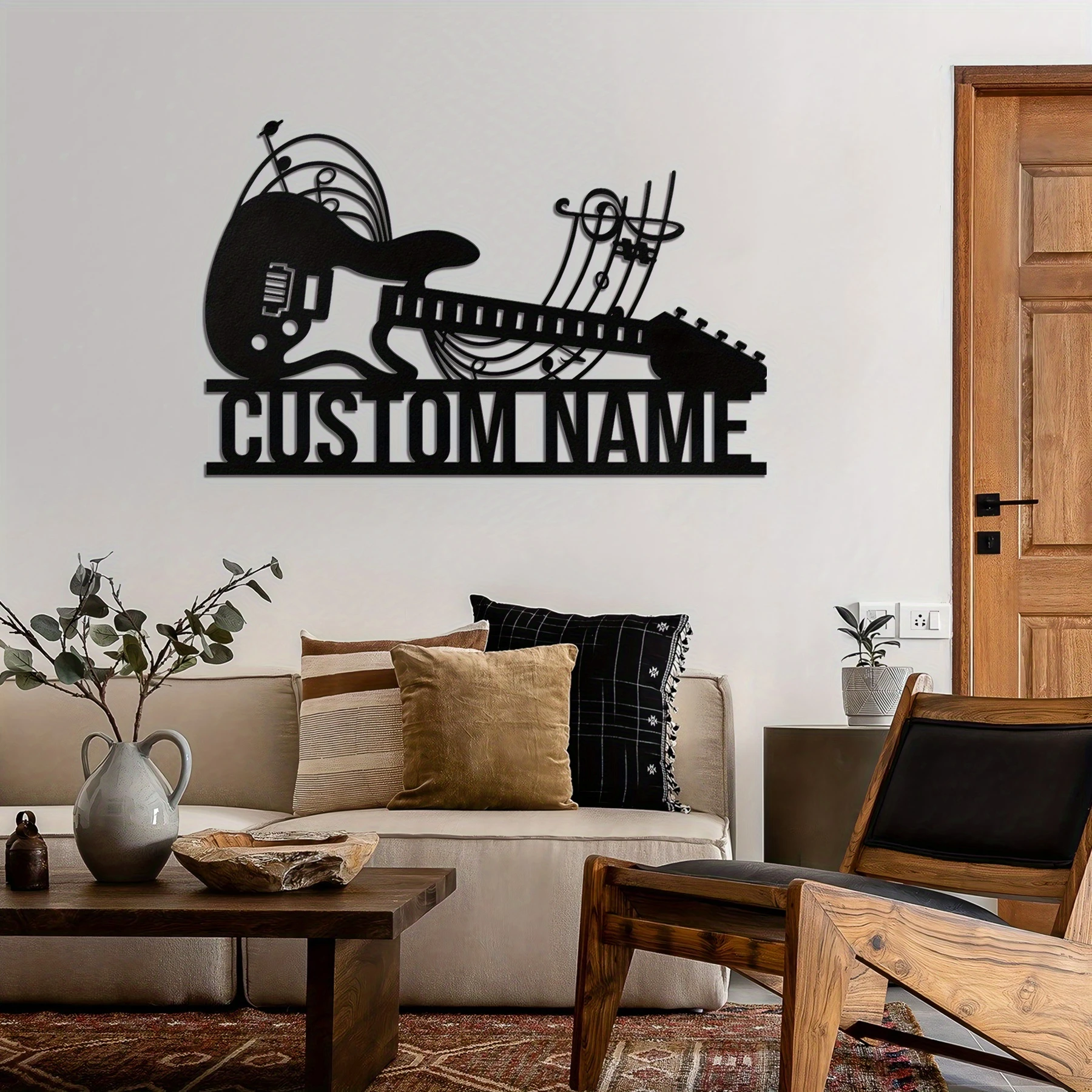 Customizable Metal Music Guitar Sign 1 Piece Personalized Decorative Wall Hanging Art for Door And Living Room Wall