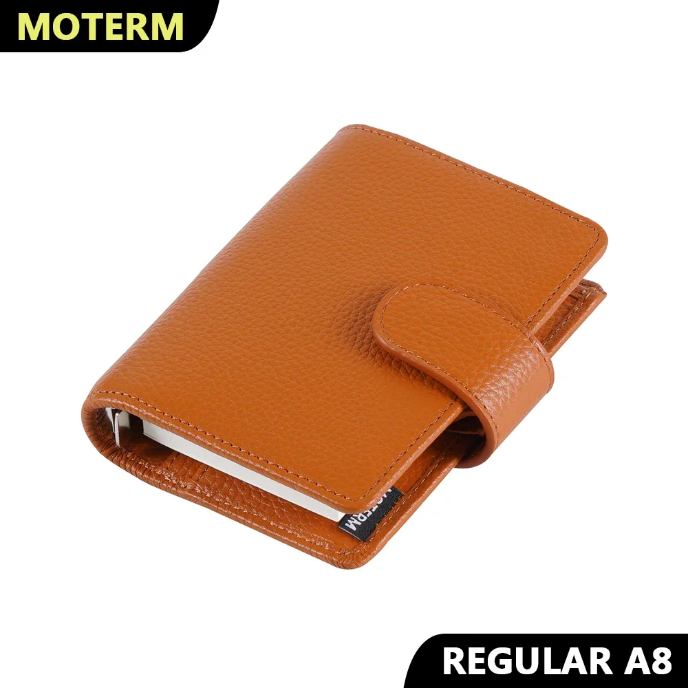 Moterm Regular A8 / M5 Size Rings Planner Pebbled Grain Cowhide 5-hole Mini Notebook with 15 MM Rings Organizer Journey Diary