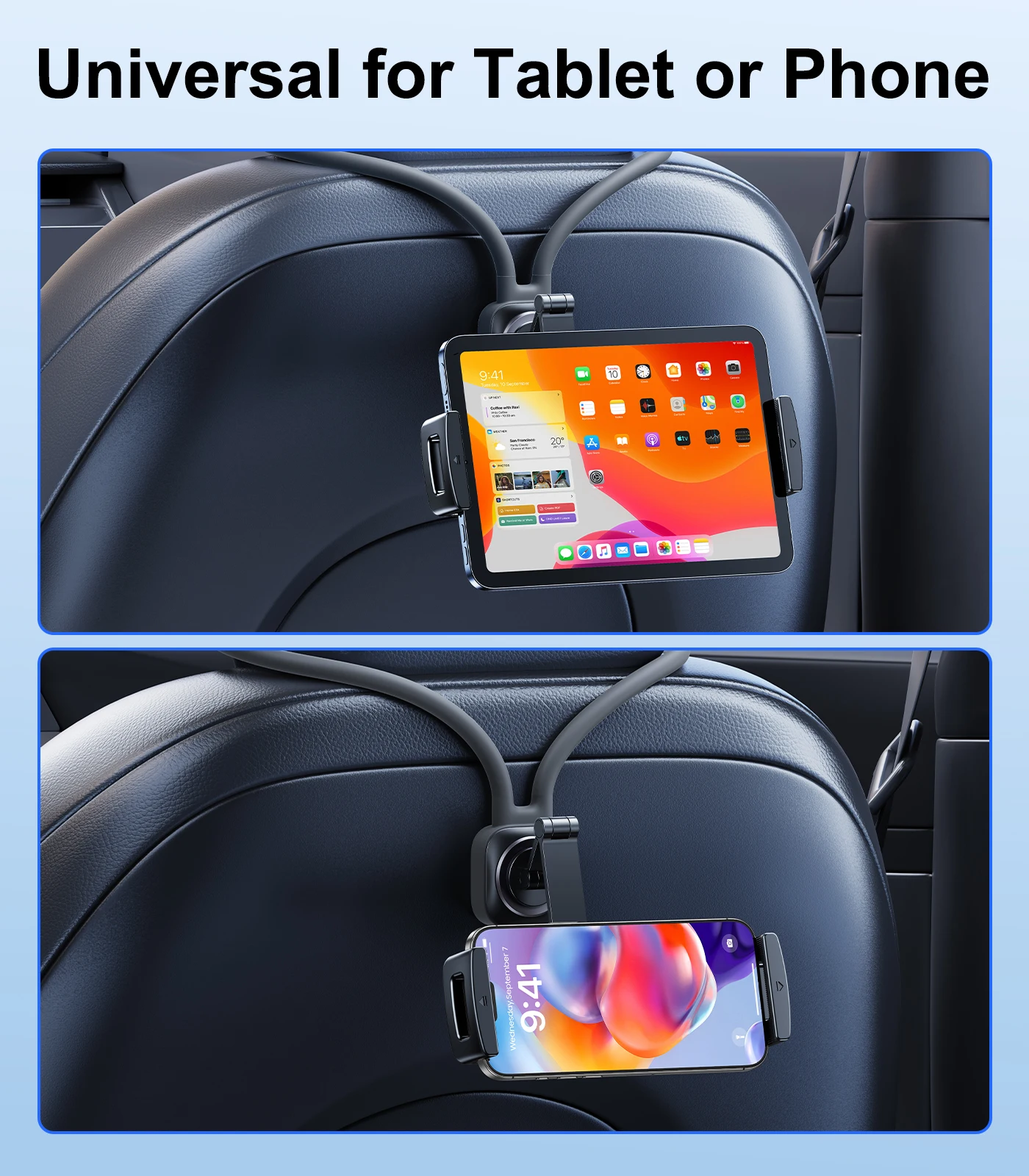 

Hipacool Flexible Car Headrest Tablet Holder Stand 360° Rotatable Phone Tablet Bracket for Sports Seat Universal Car Accessories