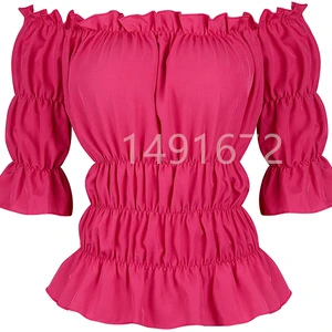 Mittelalterliche Renaissance Chemise Piratenhemd weibliche viktorianische gotische gotische retro Bauernschwänze außerhalb Schulterbluse Resist Resist Kostüm 10 Hauptbauernverkleidungskleidung - №7