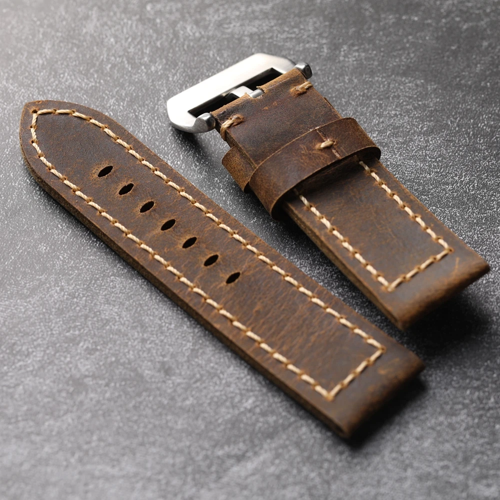 Hand thickened tough guy style genuine leather strap 20 22 23 24 26MM, vintage men's strap, compatible with PAM111 441 watchband