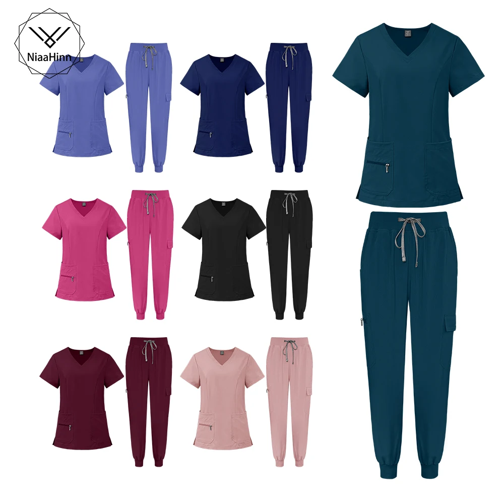 

Niaahinn Scrubs, комплект униформы для кормления для женщин, однотонная униформа медсестры, медицинские аксессуары, рабочая одежда для врачей, комплекты хирургических халатов