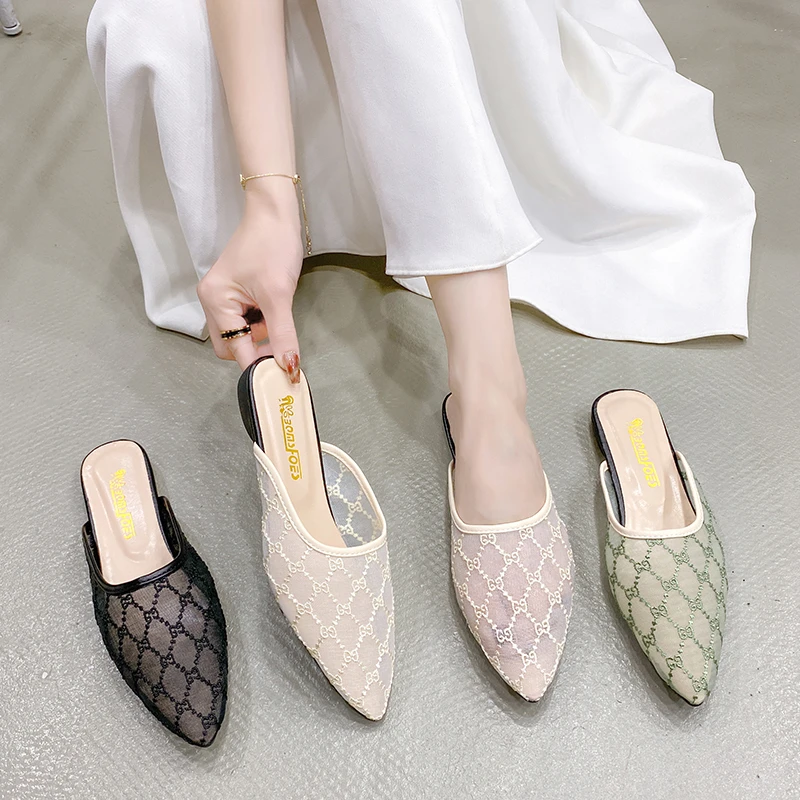 

New Style Fashionable Women Luxury Shoes Brand Slippers Fashion Round Toe Bowknot Baotou Straw Plaited Article Popular Slippers