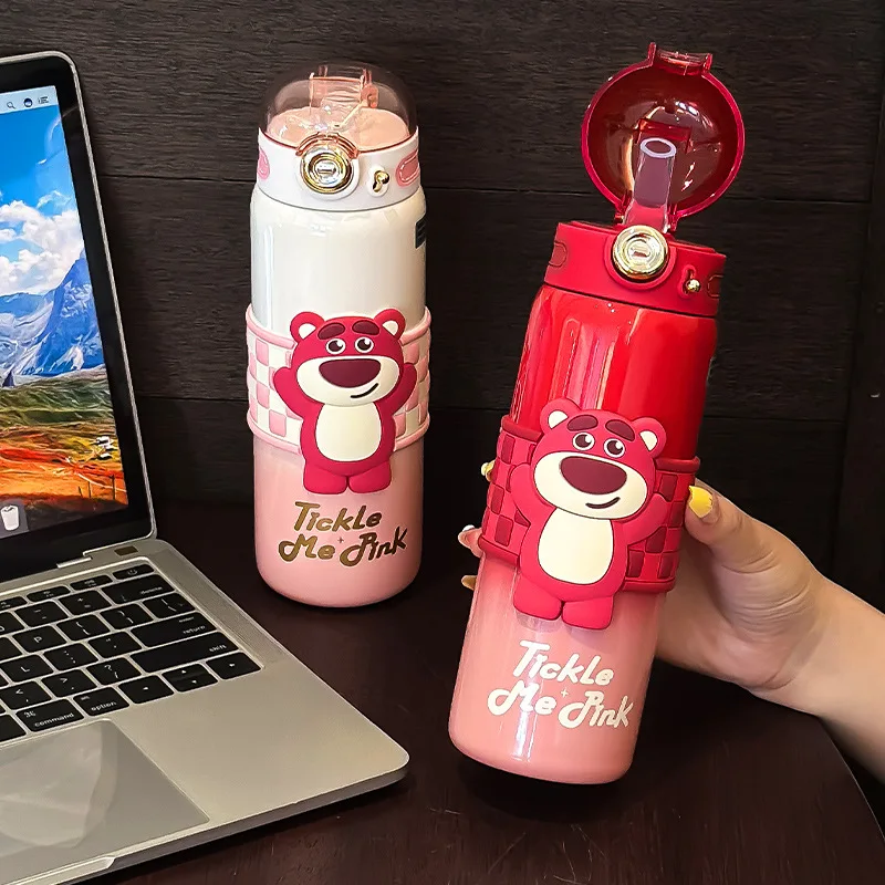 Kawaii Strawberry Bear Lotso Insulated Cup 500ml Girls' 316 Stainless Steel Water Cup Cute Portable Straw Cup For Student Gift