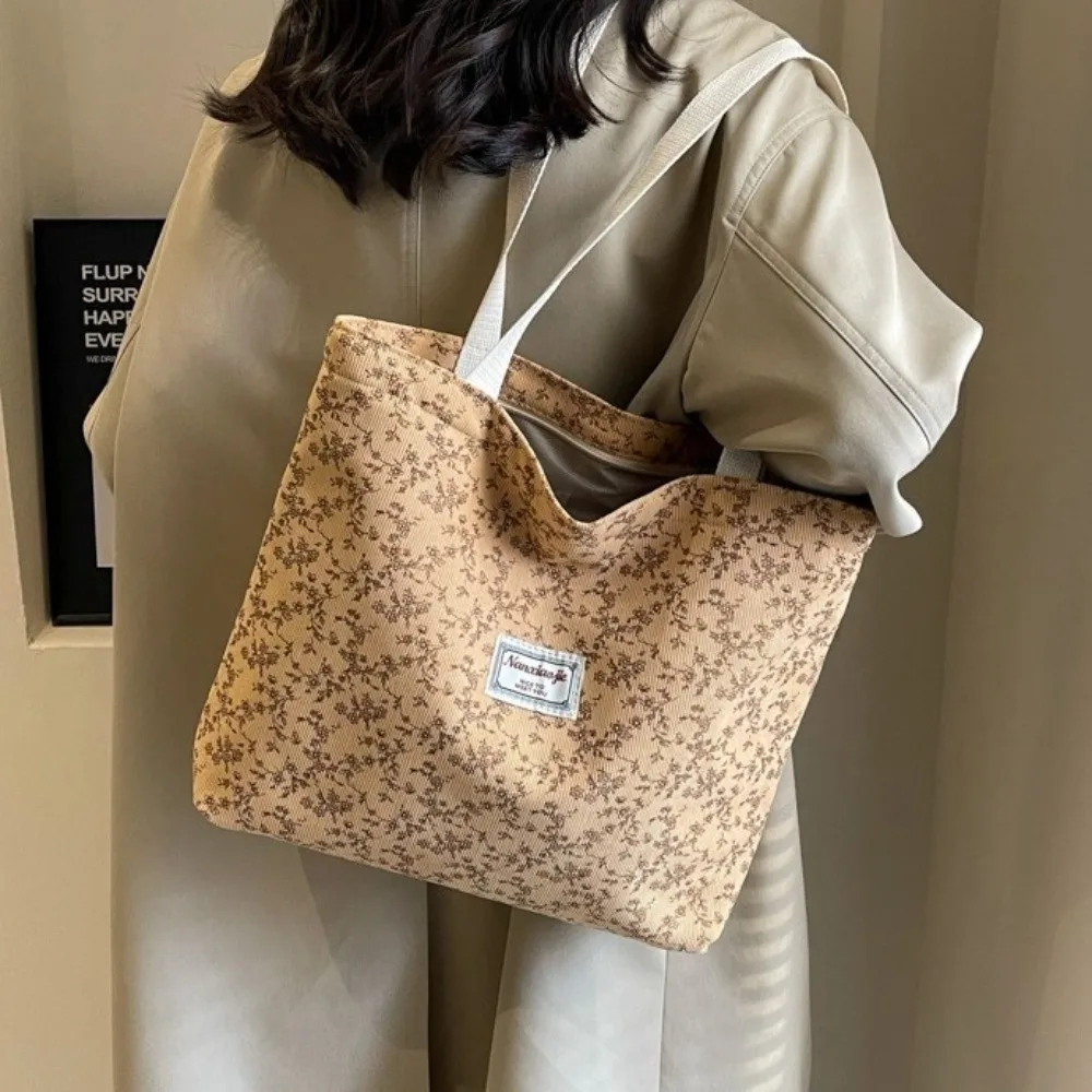 

Soft Shoulder Bags Corduroy Fabric Tender Color Casual Bags Large Capacity Sweet Style Floral Designed Bags Casual Outing
