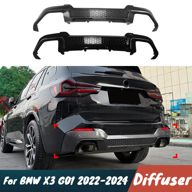 

For BMW X3 G01 LCI M Sport 2022-24 X3M Car Rear Bumper Diffuser Splitter Black Carbon Body Kit Exterior Tuning Accessories