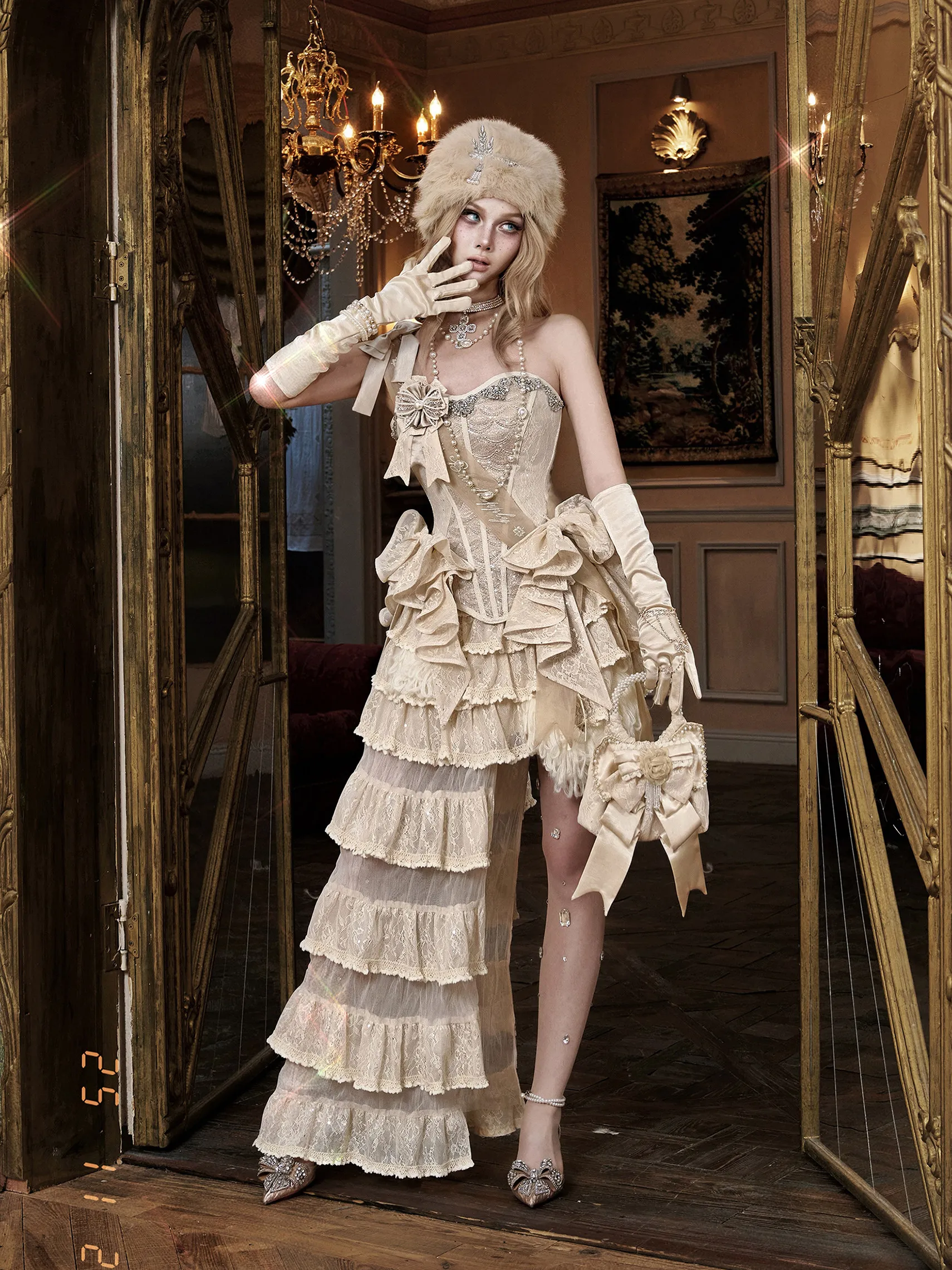 Blood Supply Original Design Princess Russian Girls Lace Cake Asymmetric Multi Layers Skirt Jupe Party Winter Skirts