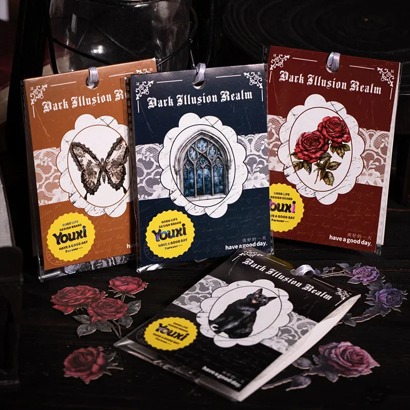 20pcs Gothic Hard Card Sticker  Black Cat Dark Fantasy Writing Alien Material package Decorative Supplies Background 120*86mm - view 3