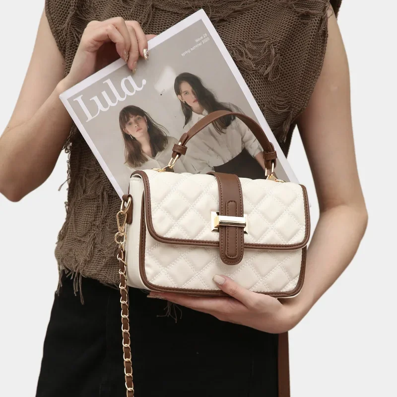 Xiaoxiangfeng سلسلة الماس حقيبة مربعة صغيرة جديدة عصرية ومتعددة الاستخدامات، حقيبة كتف محمولة شهيرة للنساء