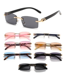 Trendy Punk Rimless Rectangle Sunglasses Men Women Fashion Shades UV400 Driving Sun Glasses Frameless Gradient Eyewear