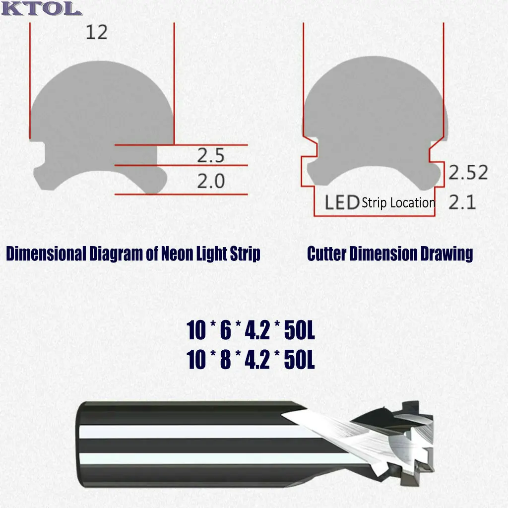 6-12mm Neon Endmill Light Strip LED Slotting Milling Cutter Molding Router Bit Tungsten Steel Carbide Tool for Wood Acrylic PVC