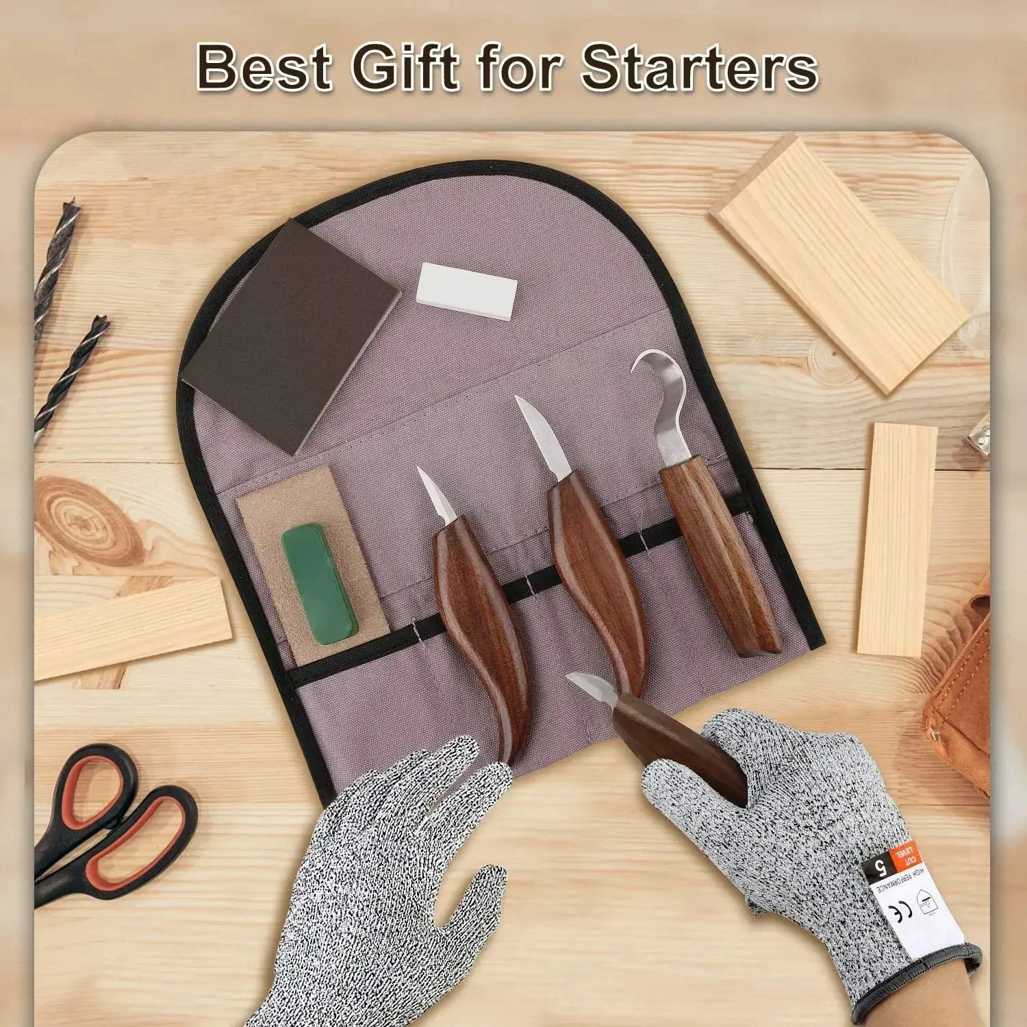 8pcs Wood Carving Kit Wood Carving Tools Hand Carving Knife Set with Needle File Wood Spoon Carving Kit for Beginners Whittling