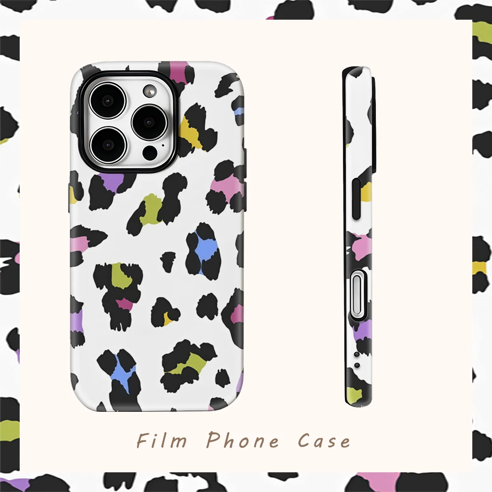 Bunte Leopardenflecken Handyhülle für IPhone 17AIR 16E 16 15 14 13 12 11 17 Pro Max Plus Doppelschichtige Rückseite