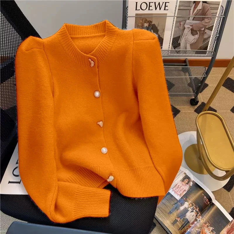 2024 Women Cardigans Sweater Low Crewneck Spring Autumn Knitted Cashmere Cardigans Solid Single Breasted Chic lady Sweaters Y2K