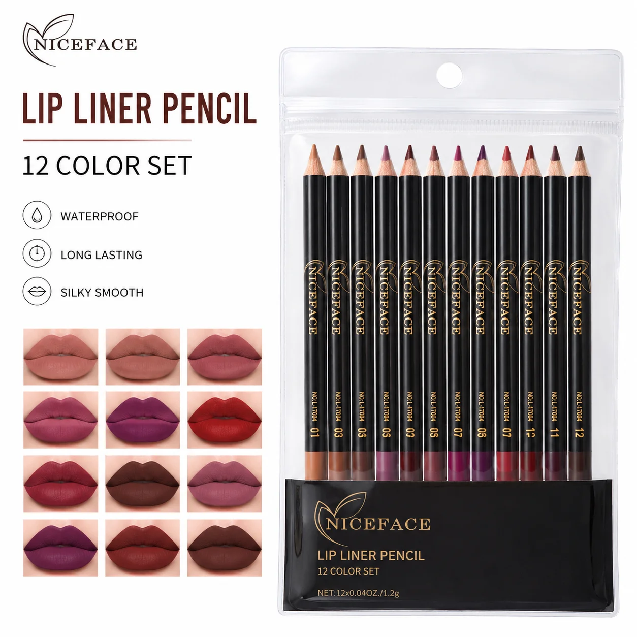 lapis-delineador-labial-fosco-niceface-a-prova-d'agua-de-longa-duracao-com-acabamento-aveludado-altamente-pigmentado-para-contorno-labial-suave-maquiagem-12-pecas-por-pacote