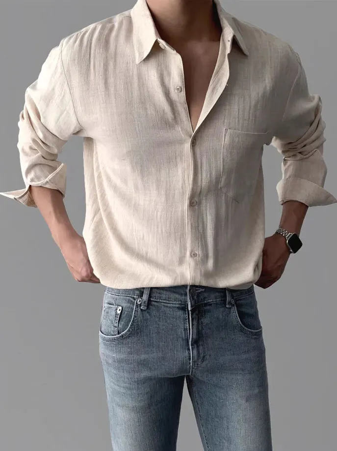 

Мужская рубашка-кардиган в американском ретро-стиле из хлопка и льна, свободного кроя, с длинным рукавом, дышащая, с защитой от солнца, тонкая, повседневная, для работы