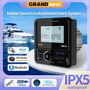 GRANDnavi Marine Radio Boat Stereo Bluetooth FM AM Digital Media Audio Player Waterproof For Yacht ATV UTV Golf Cart Motorcycle